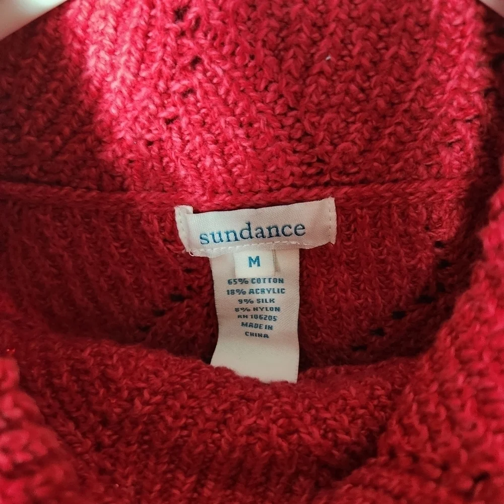 Sundance Womens Magenta Pink Champlain Cable Knit Turtleneck Sweater-Size M